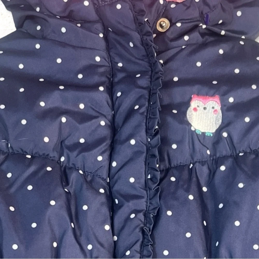 Carter's Girls Navy Polka Dot Fleece Lined Hooded Puffer 4T